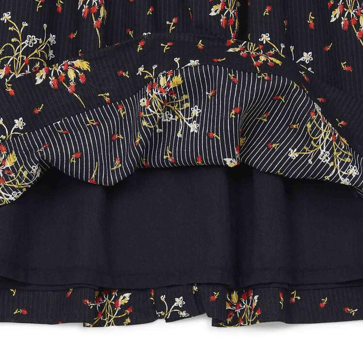 Girls Dark Grey Flower Cotton Dress