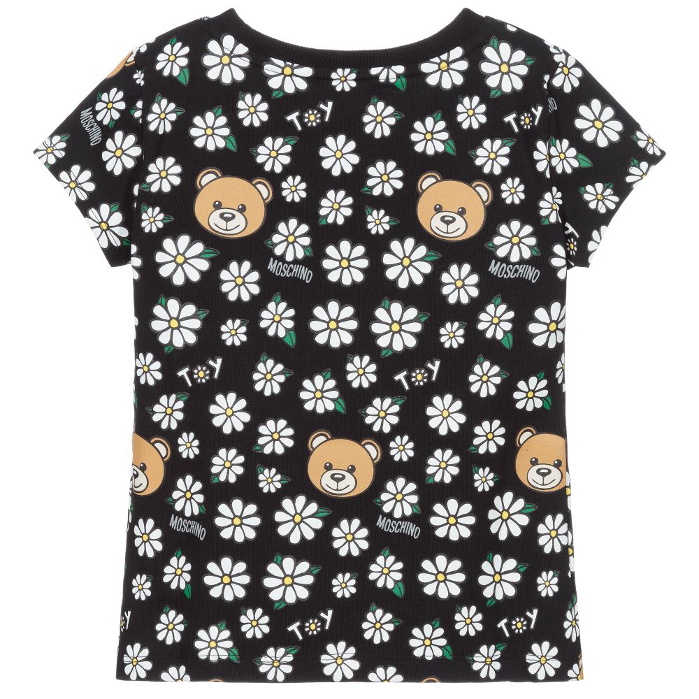 Girls Black Print Cotton T-Shirt