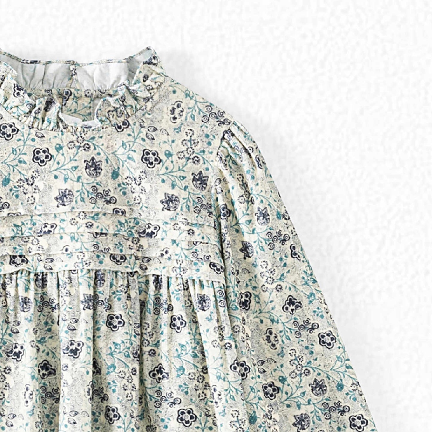 女童蓝色碎花棉连衣裙