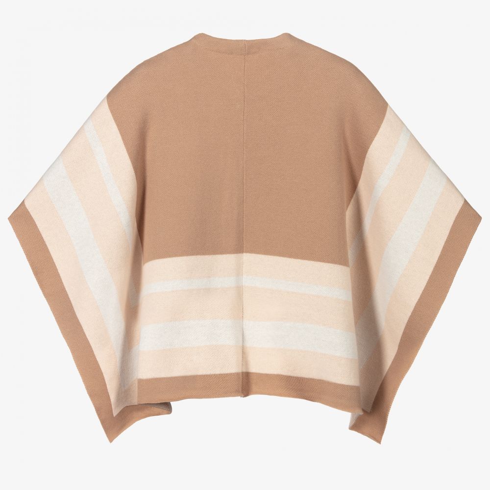 女童米色&粉色针织斗篷