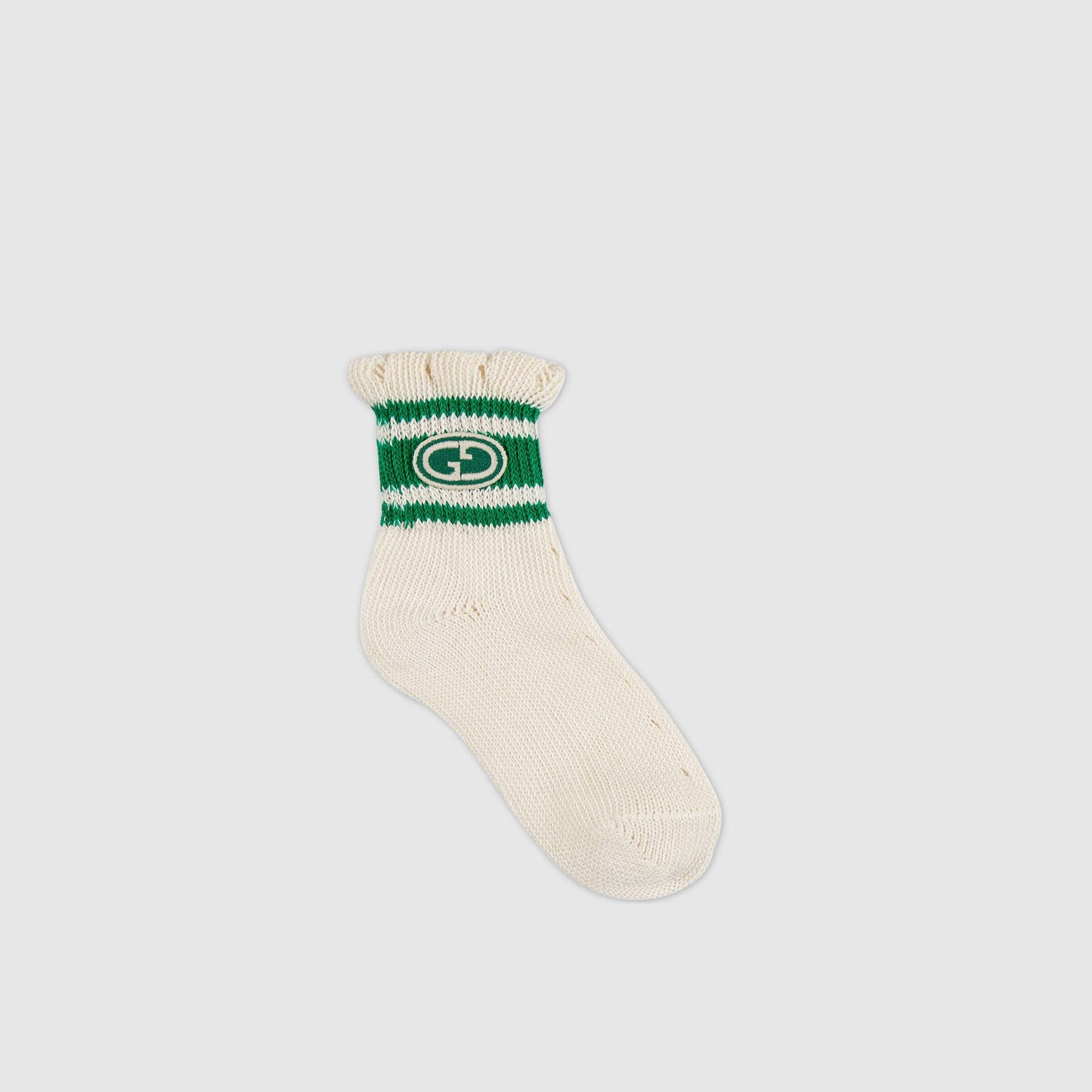 Girls Ivory & Green Logo Cotton Socks