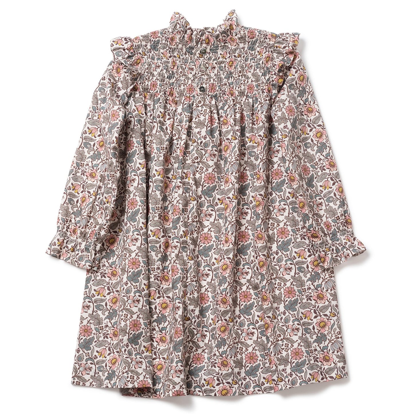 Girls Ecru Floral Cotton Dress