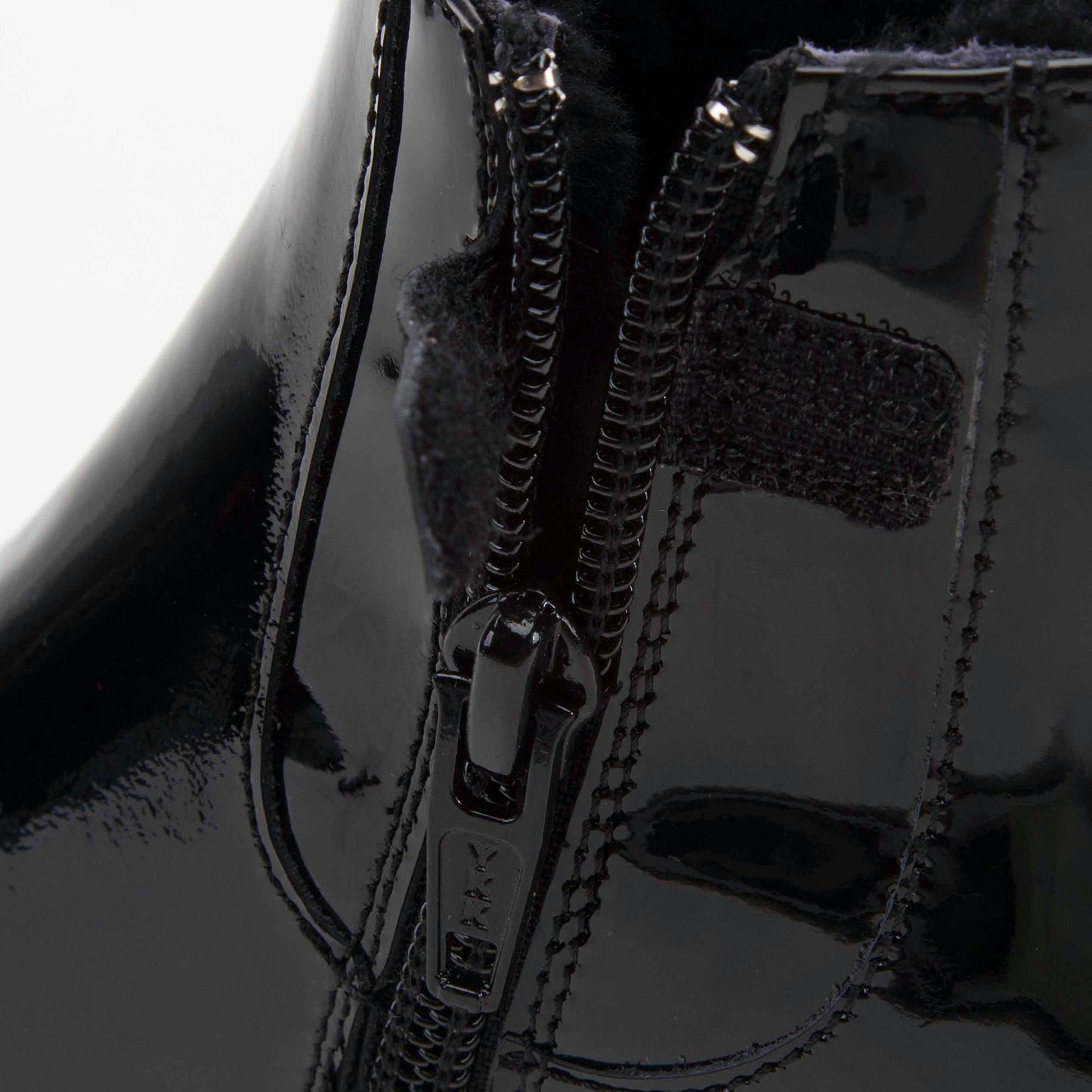 Girls Black Patent Leather Ankle Boots With Wool
