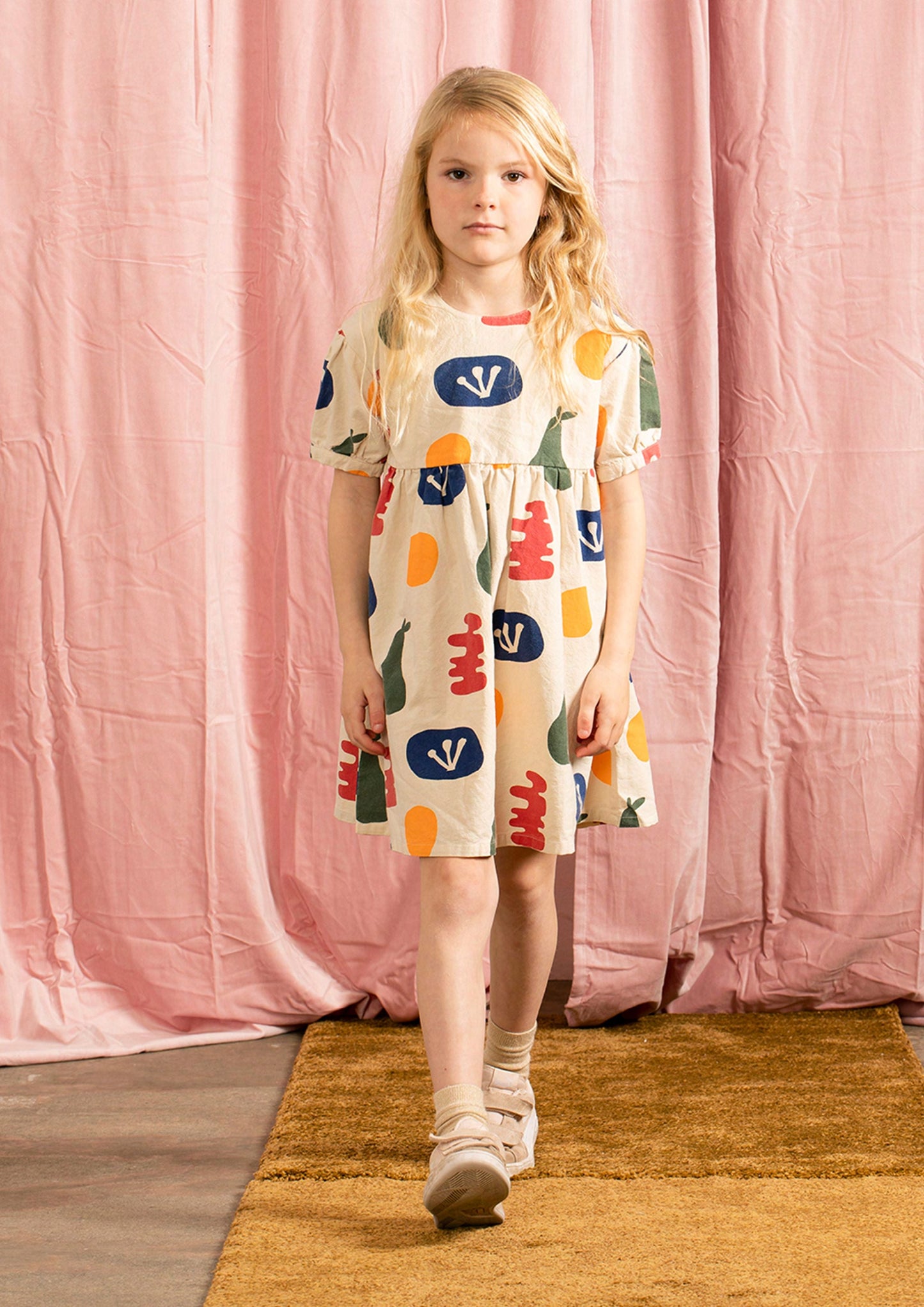 Girls Cream Painting Cotton Dress