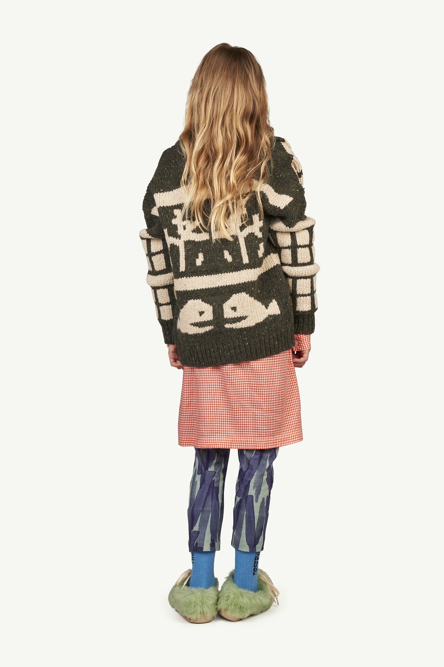 女童绿色图案羊毛开衫