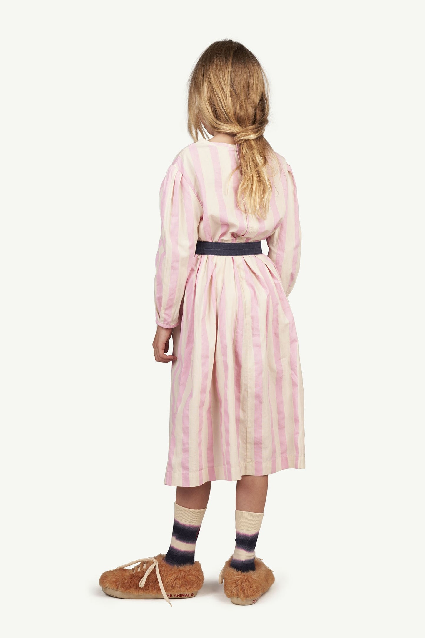 女童粉色条纹棉连衣裙