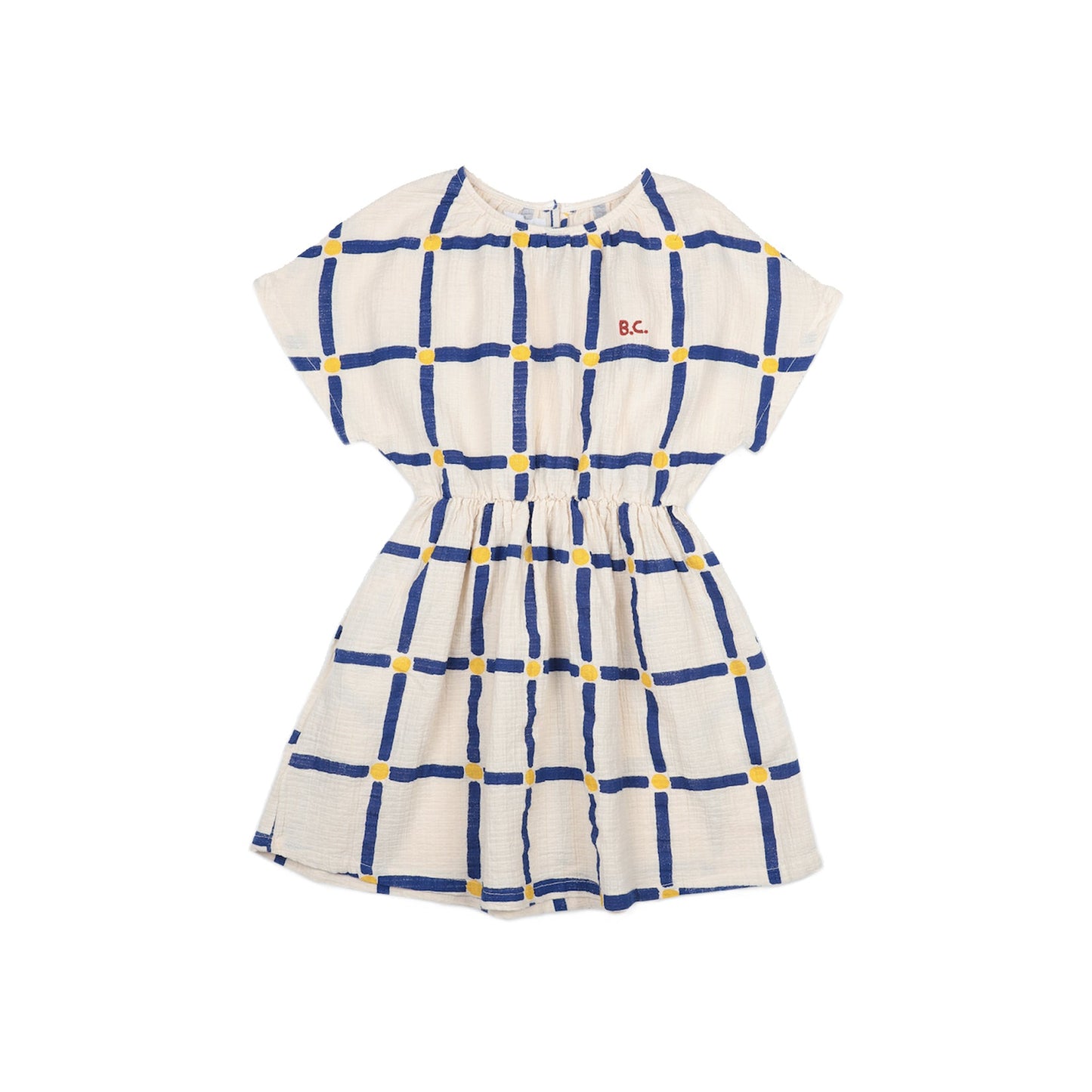 Girls White Check Cotton Dress