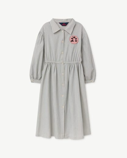 女童浅蓝色条纹棉连衣裙