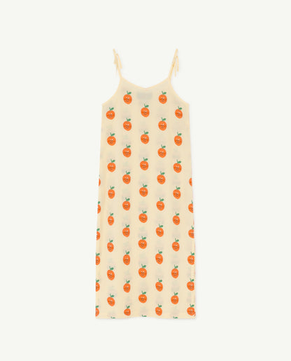 女童浅黄色水果印花棉连衣裙