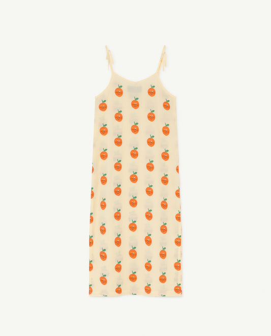 女童浅黄色水果印花棉连衣裙