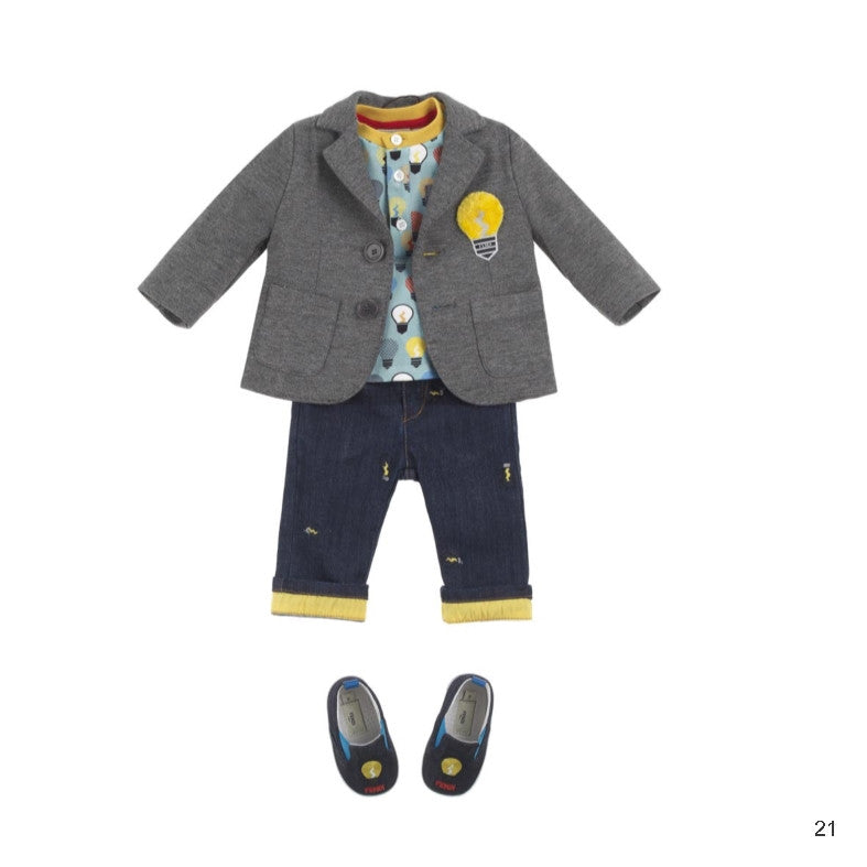 Baby Boys Grey Woven Embroidered Lightbulb Trims Blazer