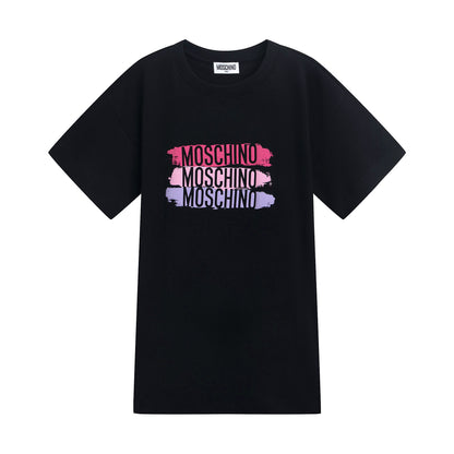 女童黑色Logo棉连衣裙