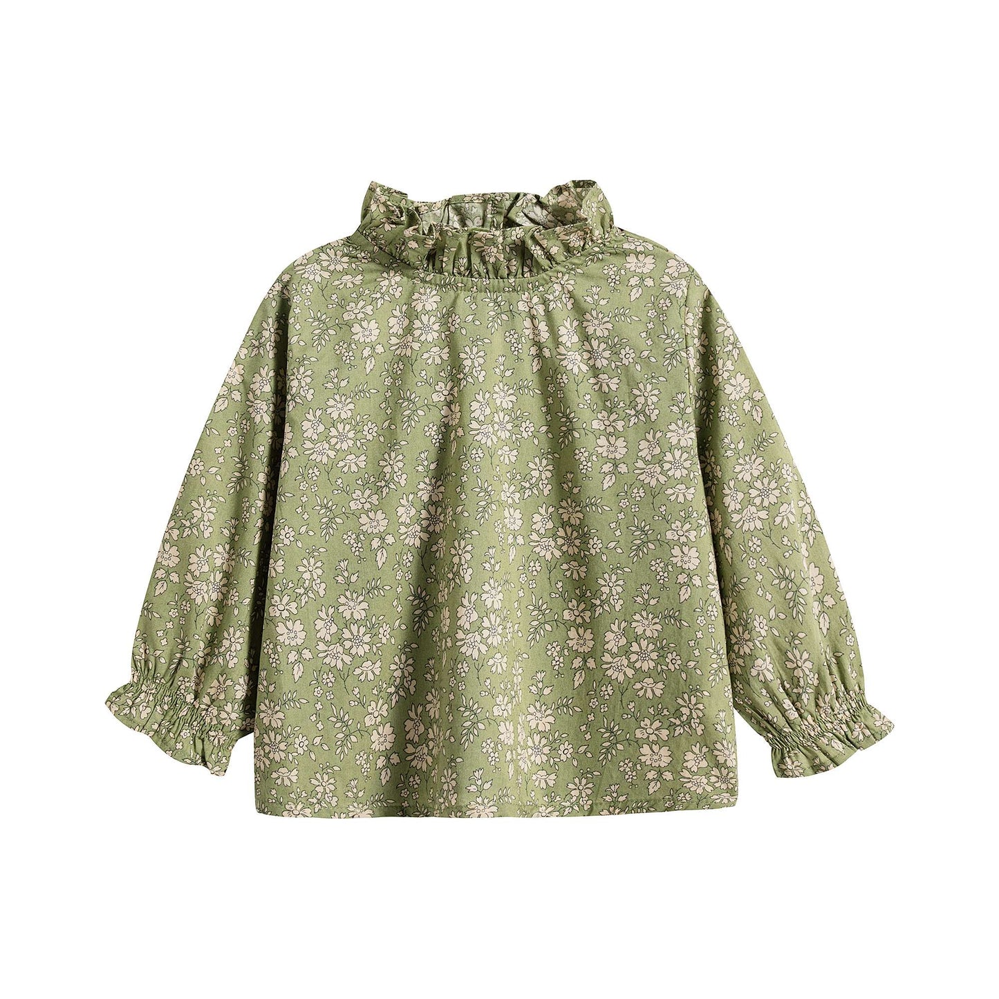 女婴绿色印花棉衬衫