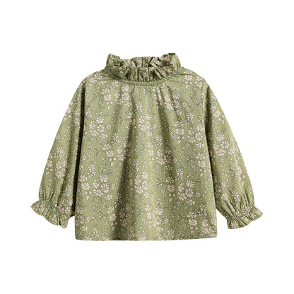 女婴绿色印花棉衬衫