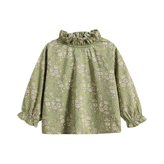 女婴绿色印花棉衬衫