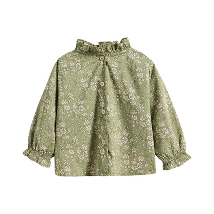 女婴绿色印花棉衬衫