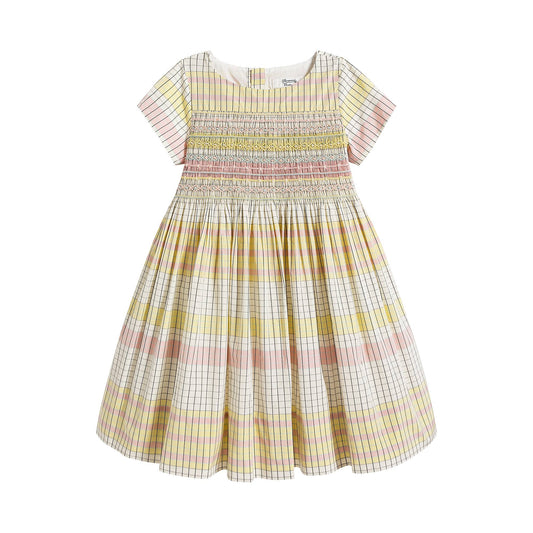 Girls Light Yellow Check Dress