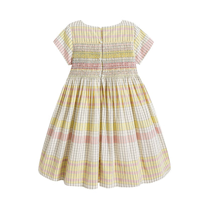 Girls Light Yellow Check Dress