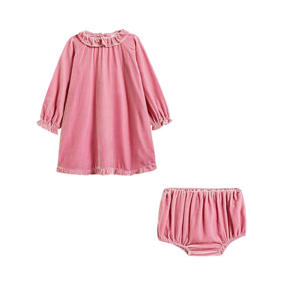 女婴粉色连衣裙套装