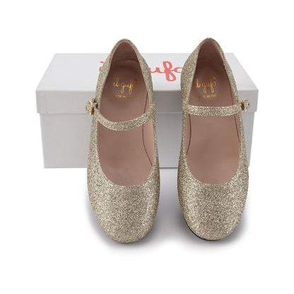 女童金色闪光平底鞋