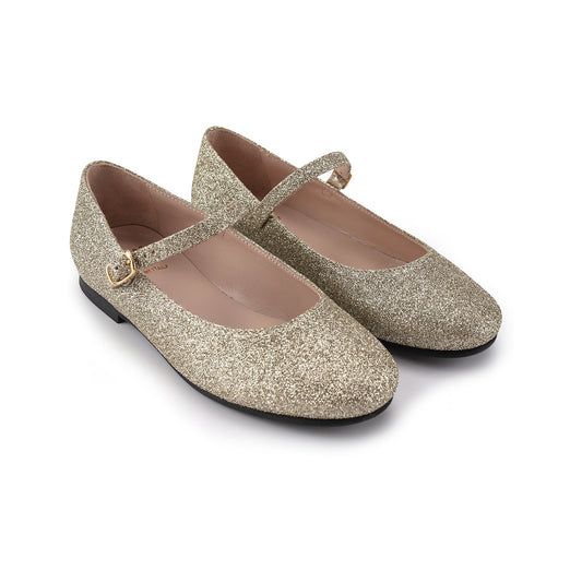 女童金色闪光平底鞋