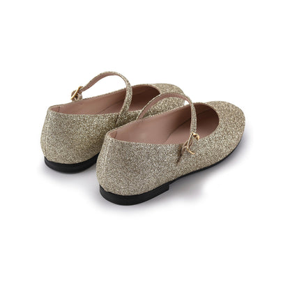 女童金色闪光平底鞋