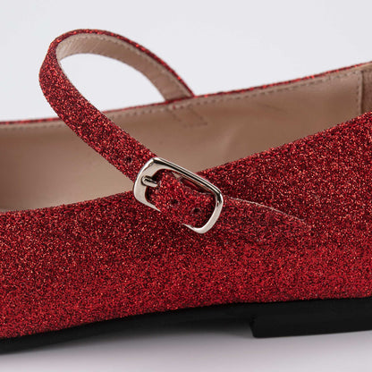 女童红色闪光平底鞋