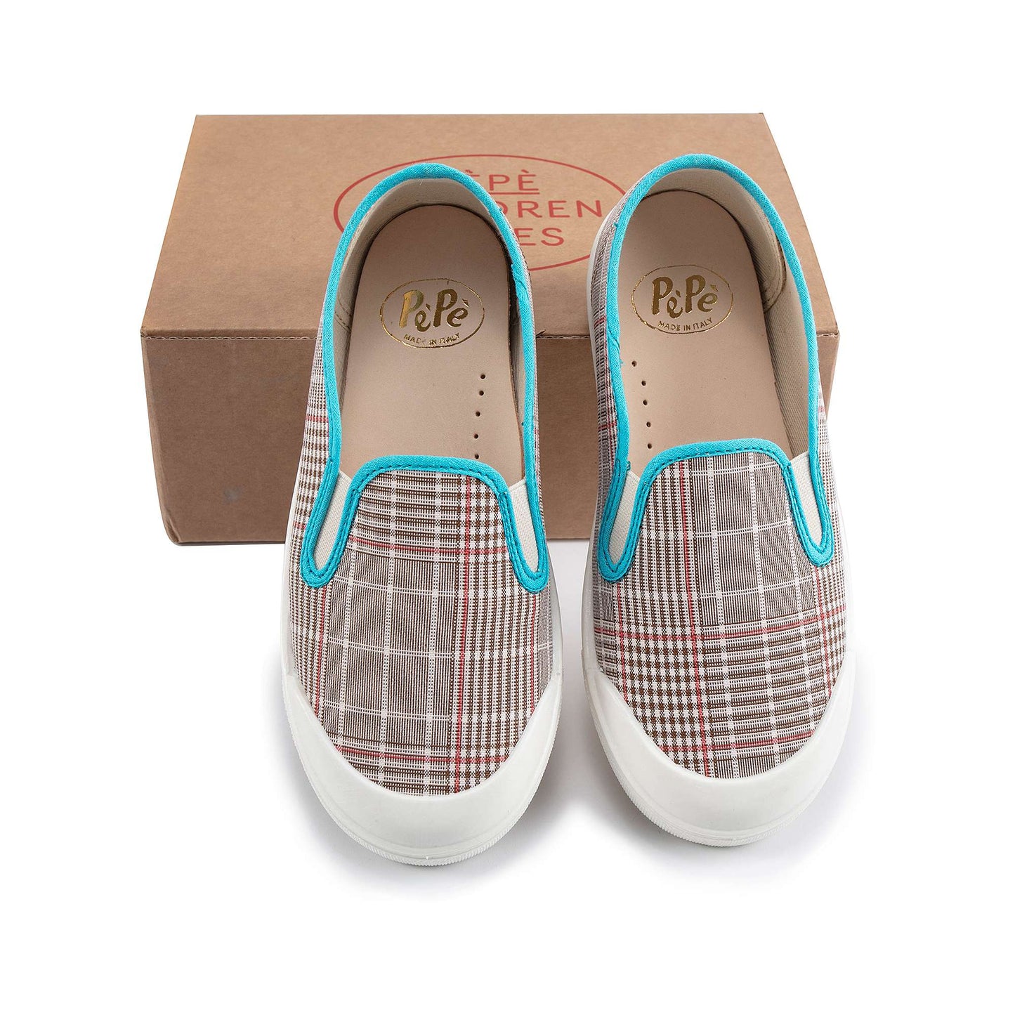 儿童米色格子帆布鞋