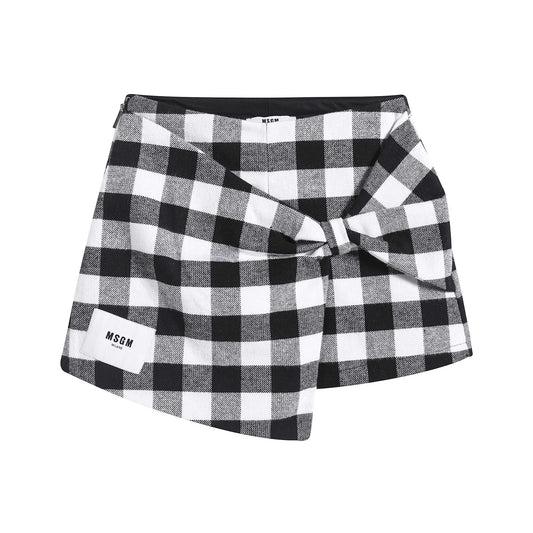 女童黑色格子棉短裙