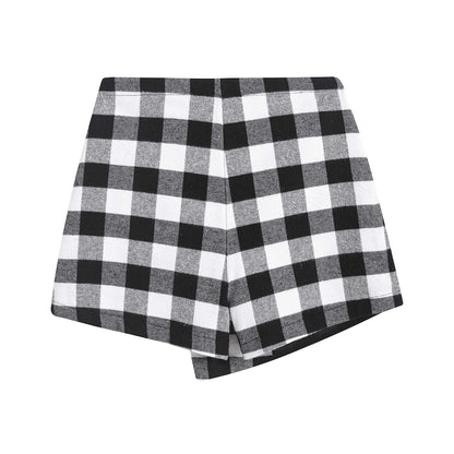 女童黑色格子棉短裙