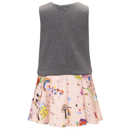Girls Gery Top & Pink Bottom Sleeveless Dress