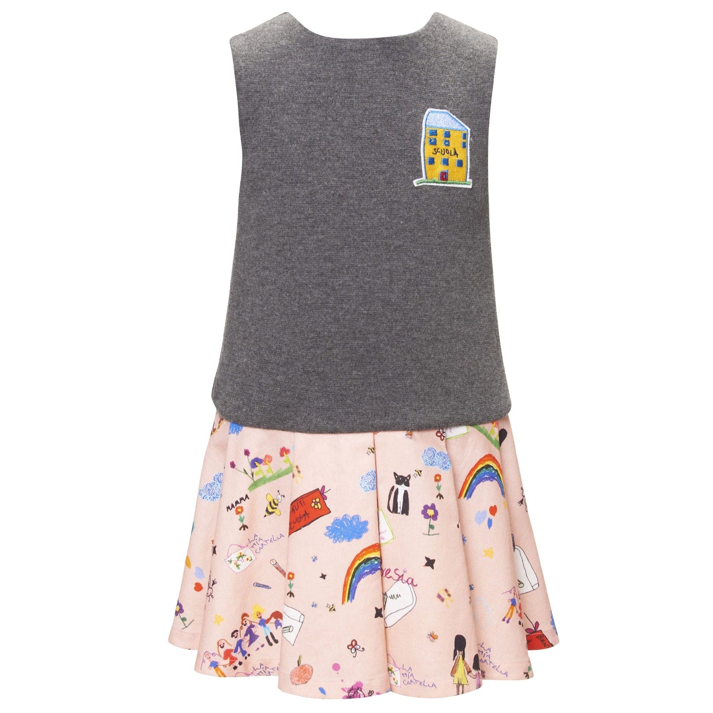 Girls Gery Top & Pink Bottom Sleeveless Dress