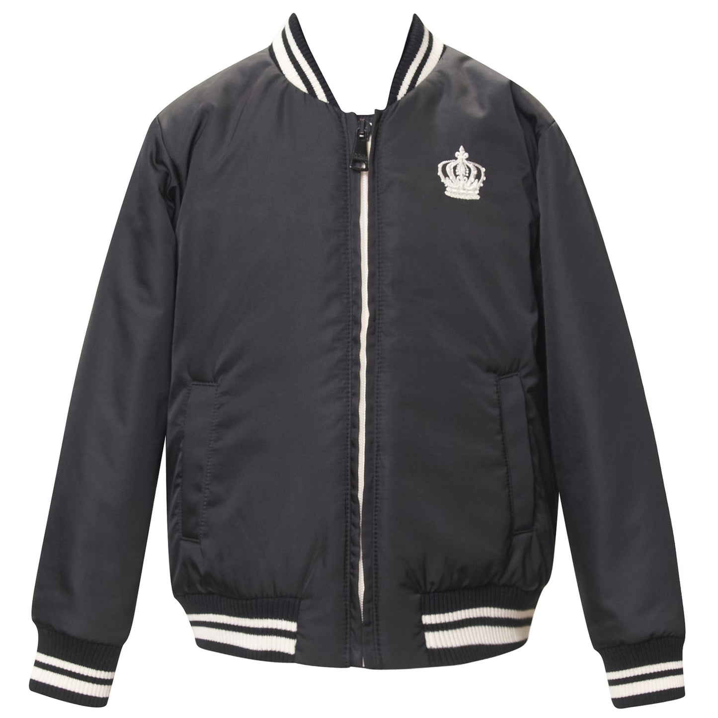 Boys Black Rib Cuffs & Collar Zip-Up Jacket