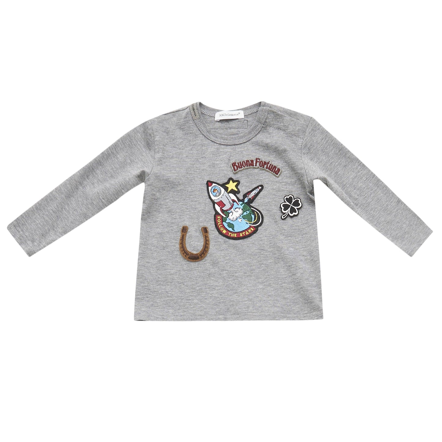 Baby Boys Grey Embroidered Trims Cotton T-Shirt