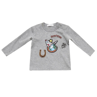 Baby Boys Grey Embroidered Trims Cotton T-Shirt