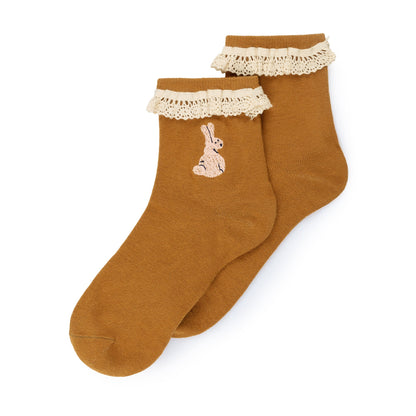 Girls Brown Cotton Rabbit Short Socks