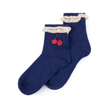 Girls Seaport Cotton Cherry Short Socks