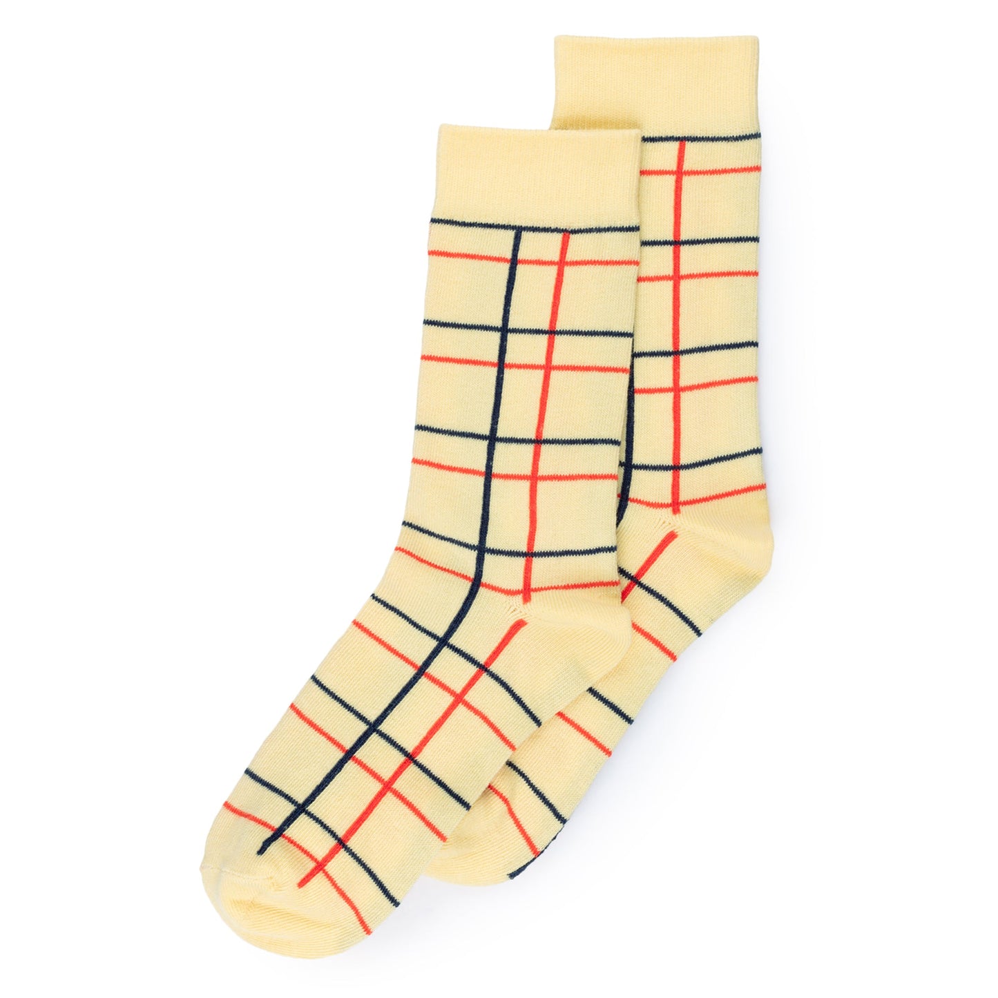 Girls Yellow Check Cotton Lines Long Socks