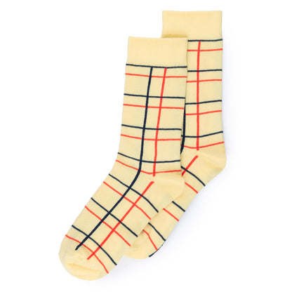 Girls Yellow Check Cotton Lines Long Socks