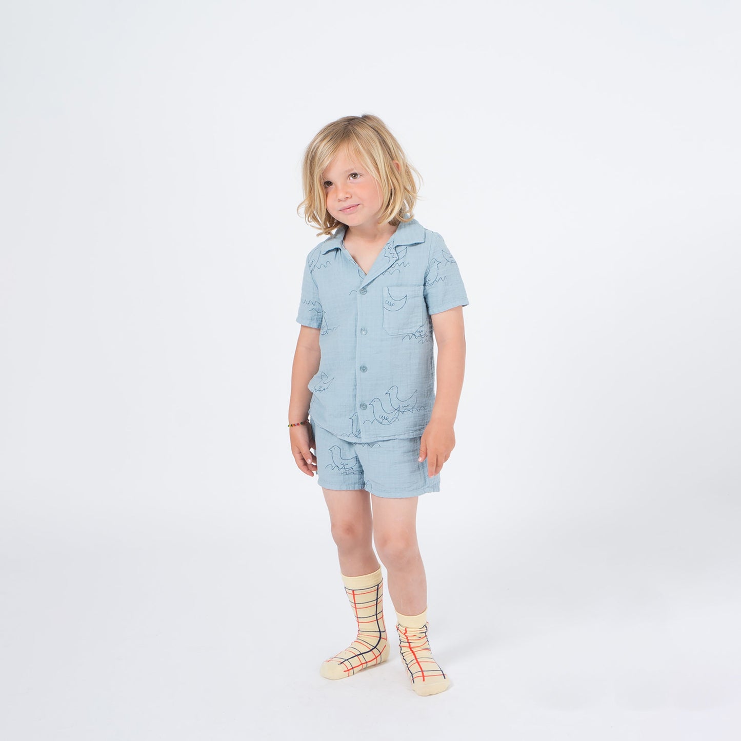 Girls Yellow Check Cotton Lines Long Socks