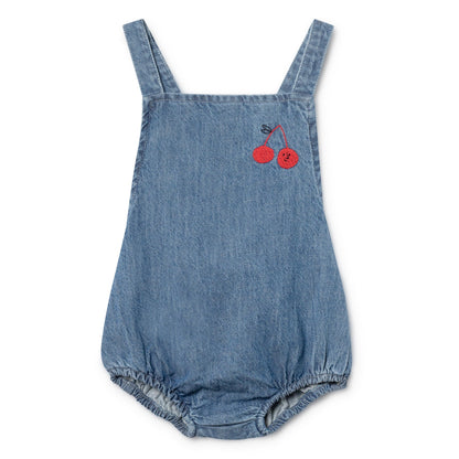 Baby Ashley Blue Cotton Cherry Romper
