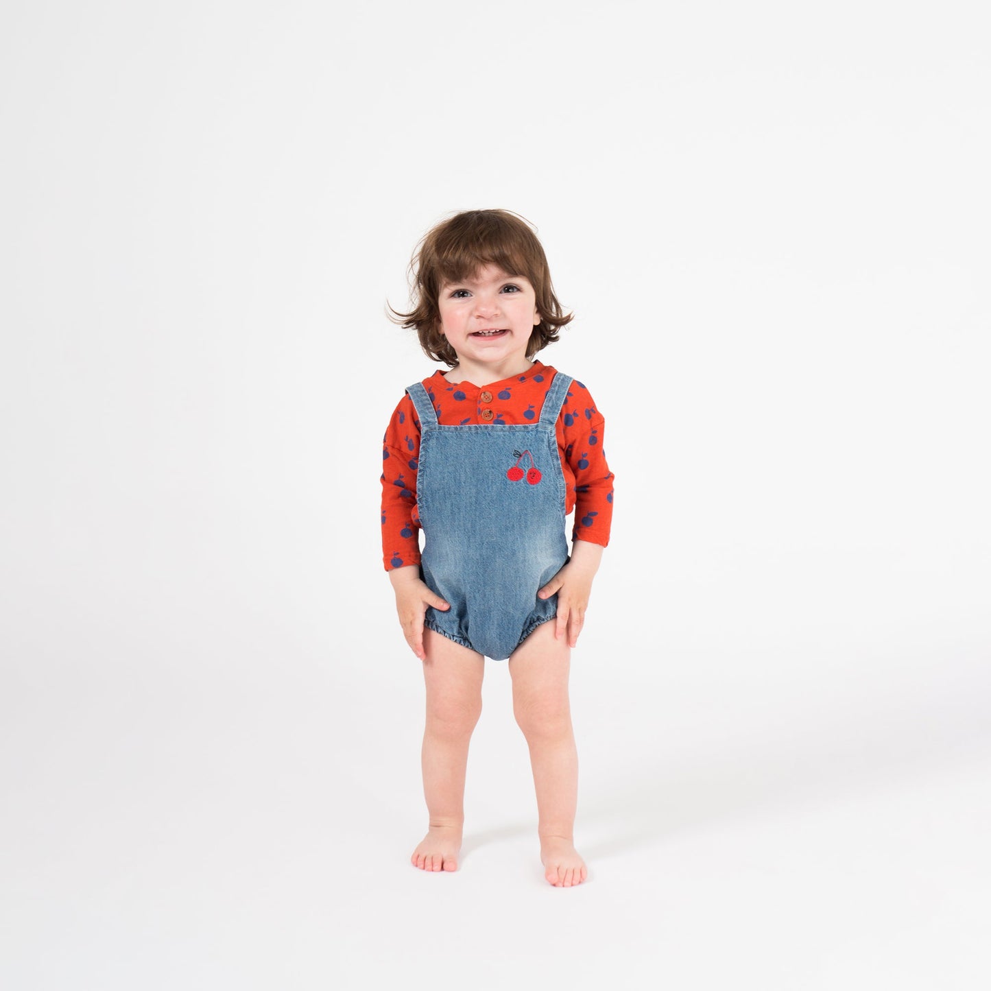 Baby Ashley Blue Cotton Cherry Romper
