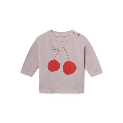 Baby Feather Gray Orange Cotton Cherry Round Neck Sweatshirt