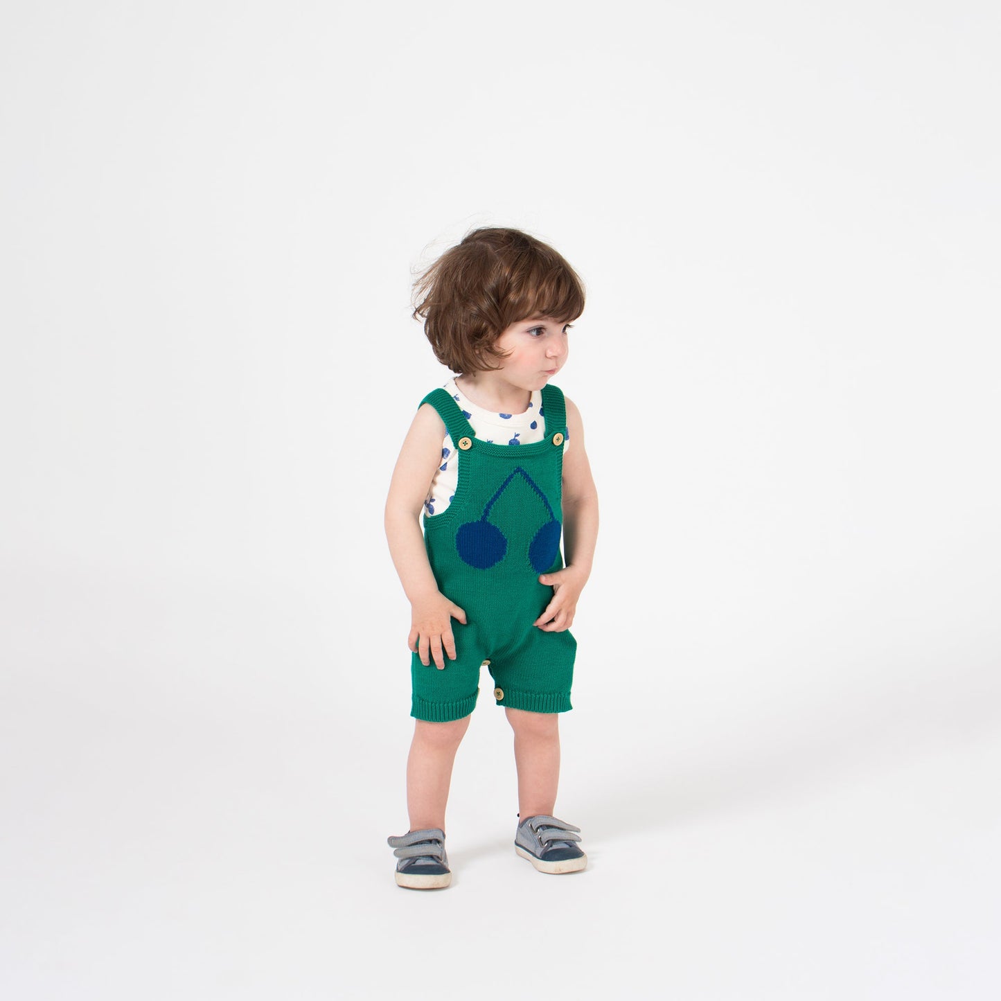 Baby Frosty Spruce Orange Cotton Cherry Knitted Overall