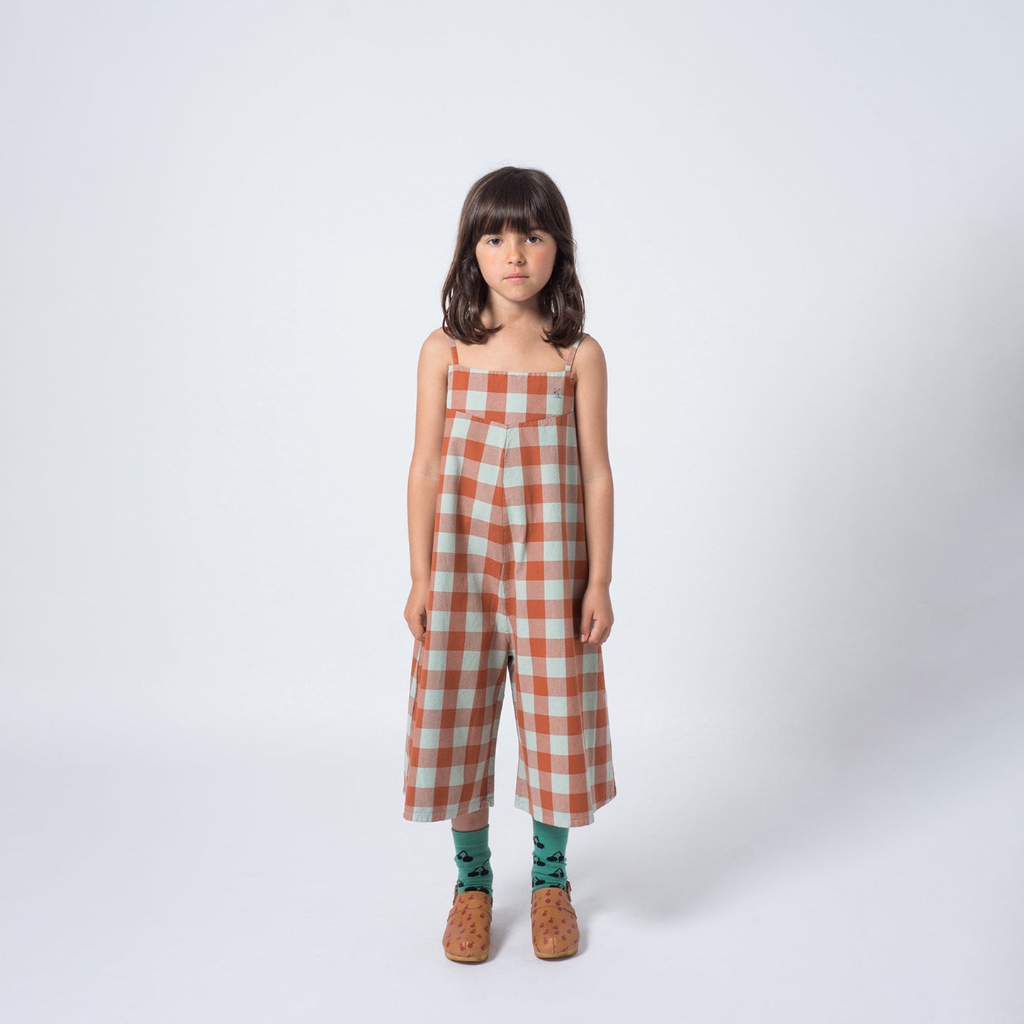 Girls Red Clay Cotton Vichy Straps Playsuit