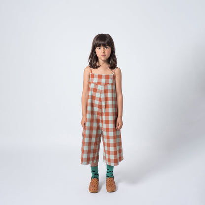 Girls Red Clay Cotton Vichy Straps Playsuit