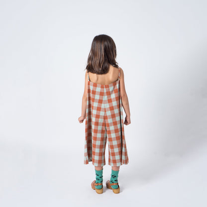 Girls Red Clay Cotton Vichy Straps Playsuit