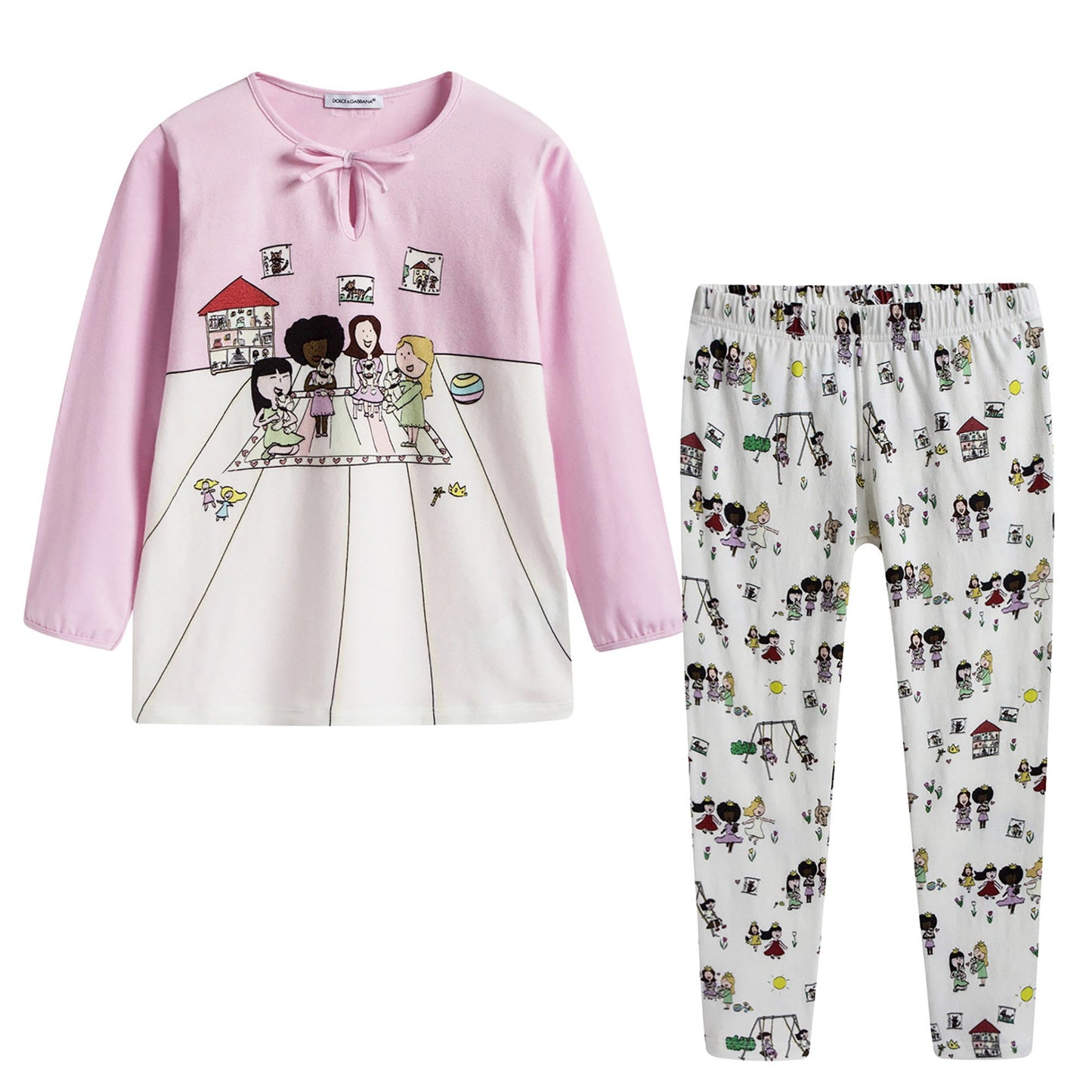 Girls Pink Top & White BOttom Pyjama