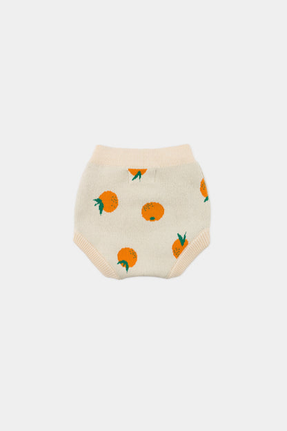 女婴米白色橘子印花棉短裤