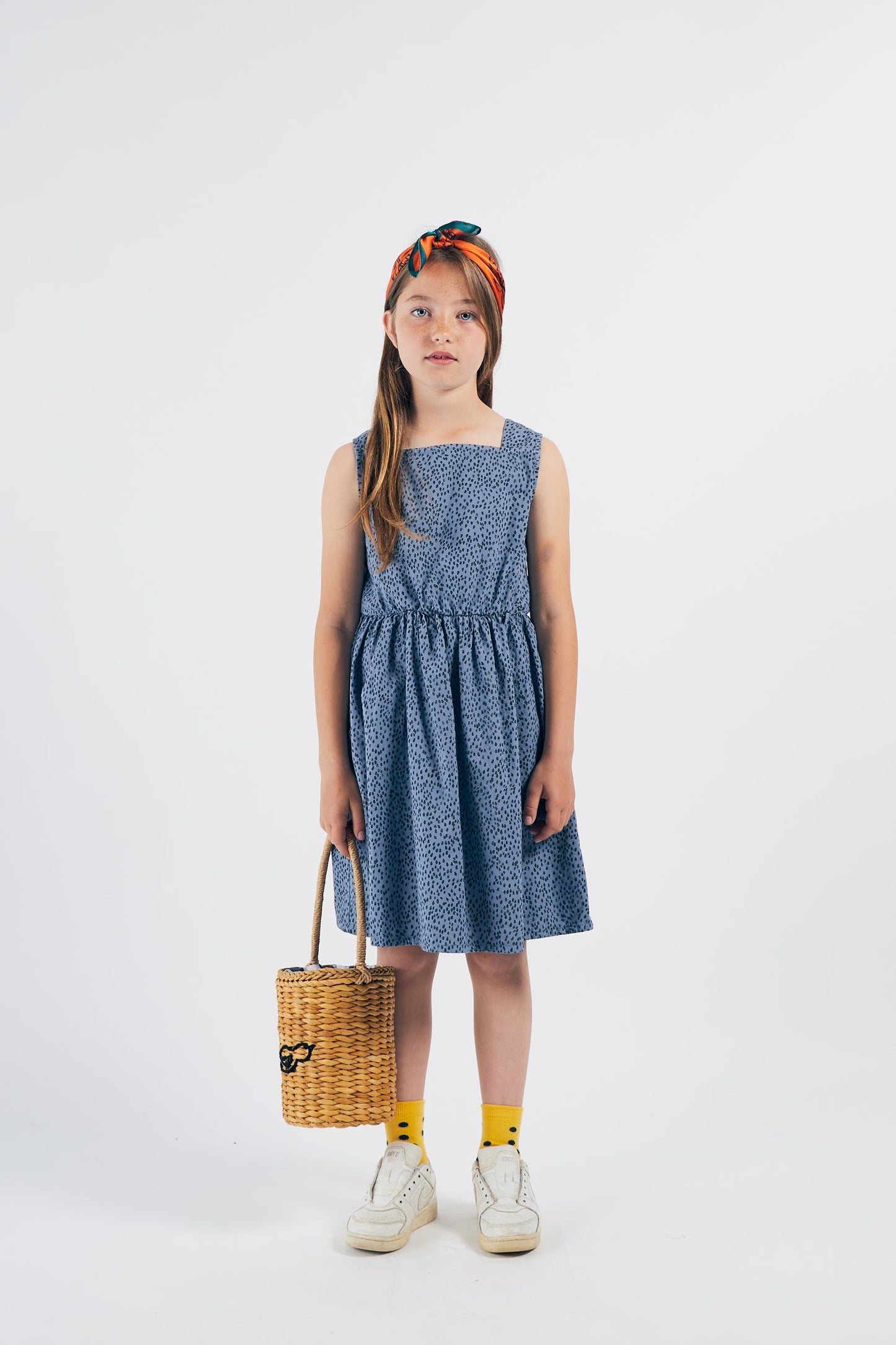 女童蓝色豹纹棉连衣裙